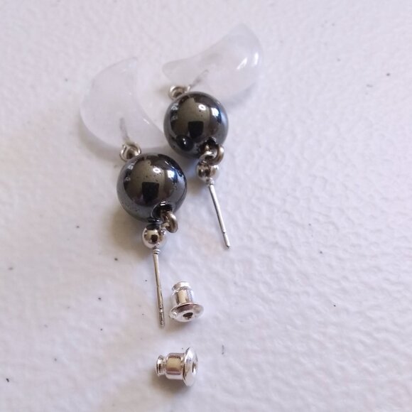 Emotional Balance: Handmade Quartz Moon & Hematite Dangle Earrings - Picture 6 of 10